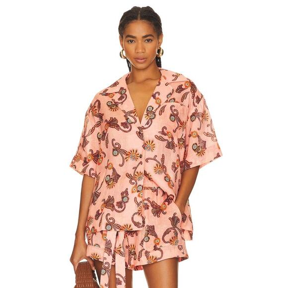A.L.C. Sullivan Linen Button Up Top Peach Pink Sandstone Multi 5TOPS01462-SNDM S